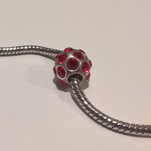 Silver‎ Red Rhinestones Ball Charm for Pandora Style Bracelet - Picture 5 of 5